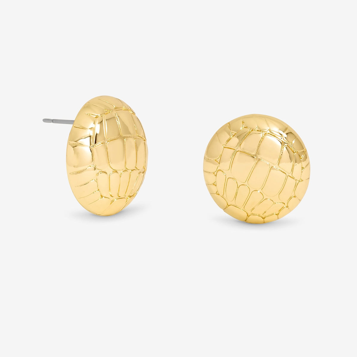 Mood Gold Polished Snake Textured Round Dome Earrings