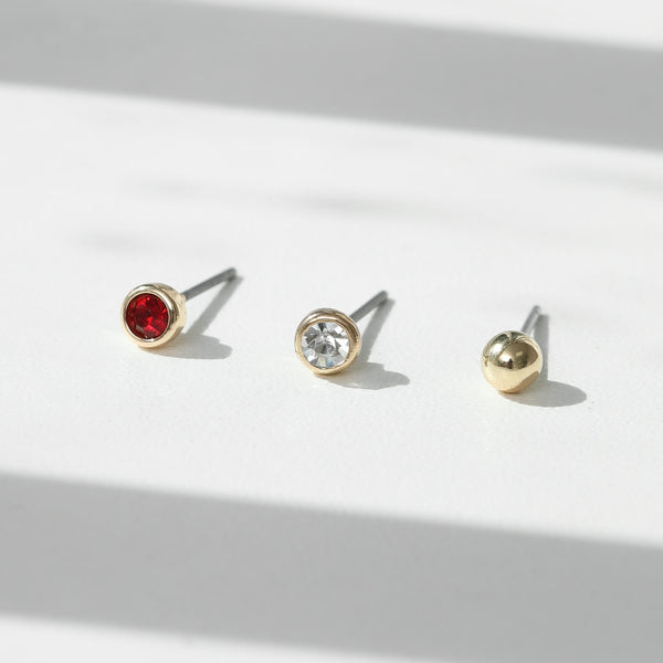 Mood Gold Polished Crystal & Burgandy Stud Earrings - Pack Of 3