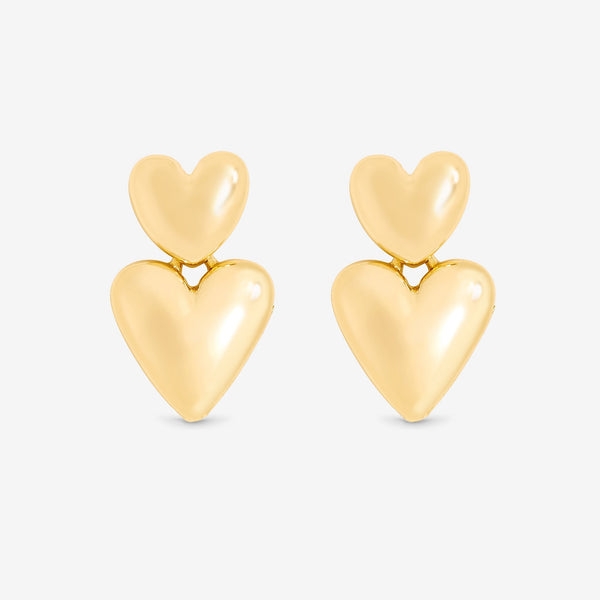 Mood Gold Polished Puffed Heart Drop Earrings