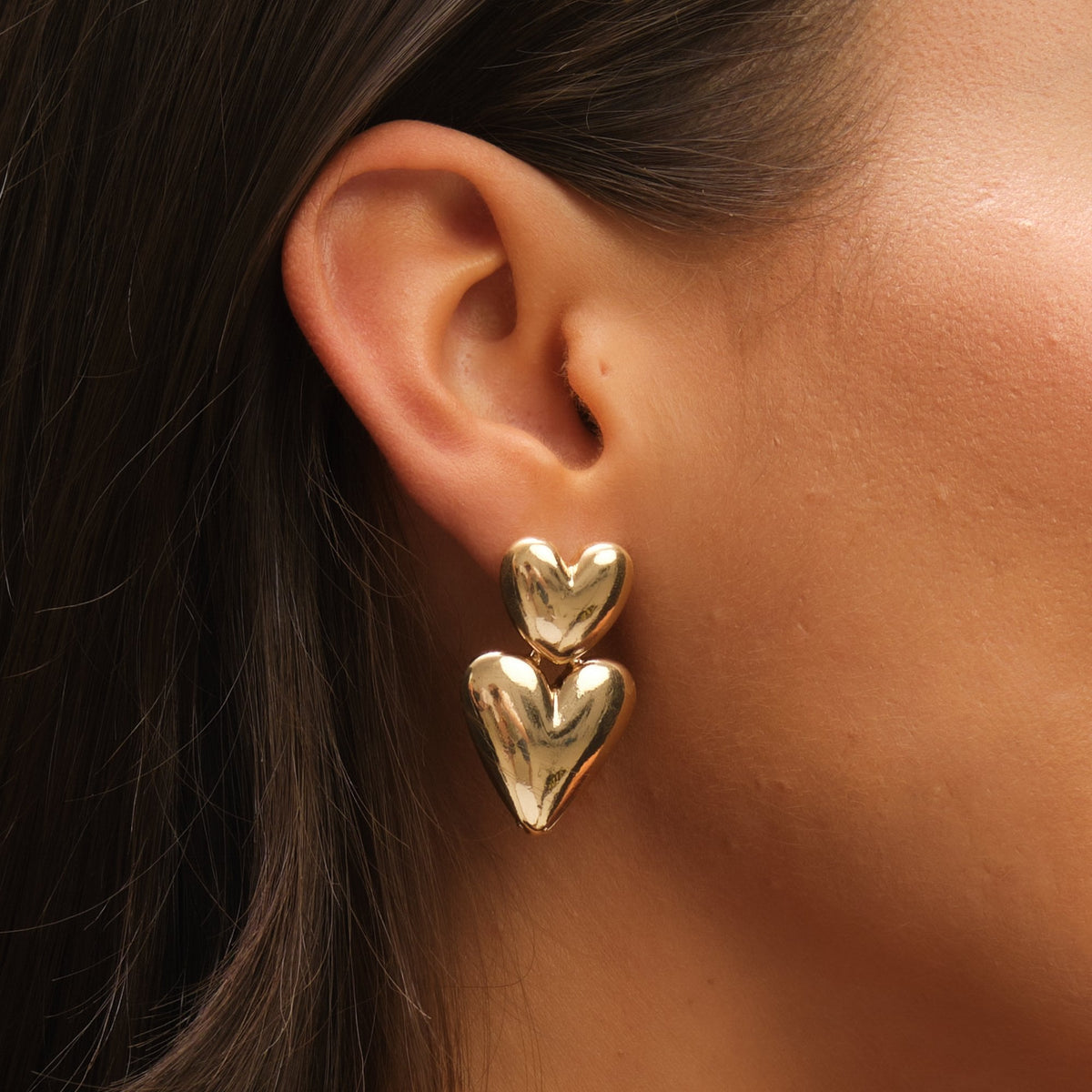 Mood Gold Polished Puffed Heart Drop Earrings