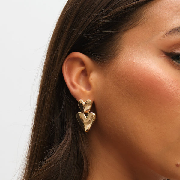 Mood Gold Polished Puffed Heart Drop Earrings