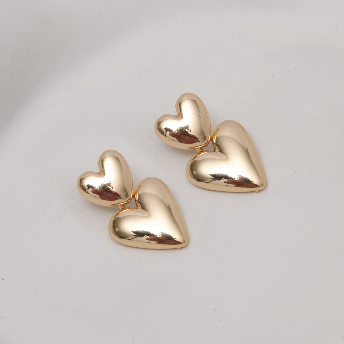 Mood Gold Polished Puffed Heart Drop Earrings