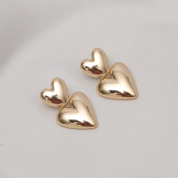 Mood Gold Polished Puffed Heart Drop Earrings