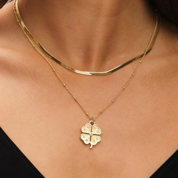 Mood Gold Polished & Crystal Clover Double Row Pendant