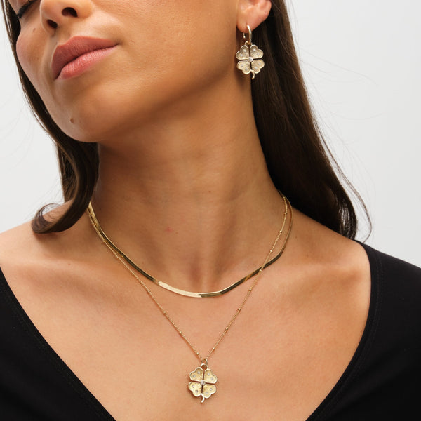 Mood Gold Polished & Crystal Clover Double Row Pendant