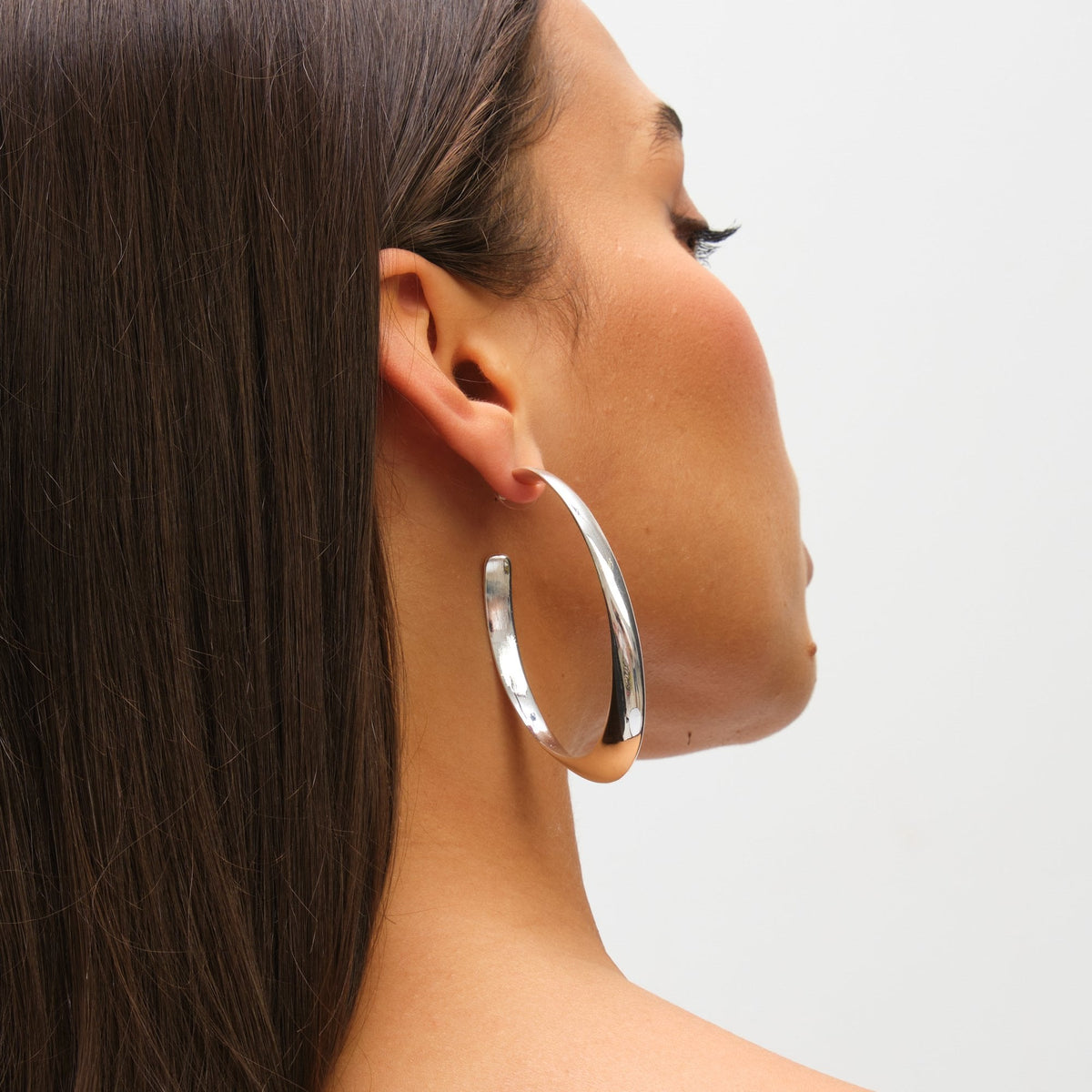 Mood Silver Polished Oval Hoop Earrings