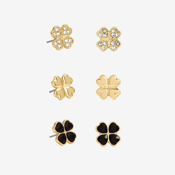 Mood Gold & Jet Crystal Clover Stud Earrings - Pack Of 3