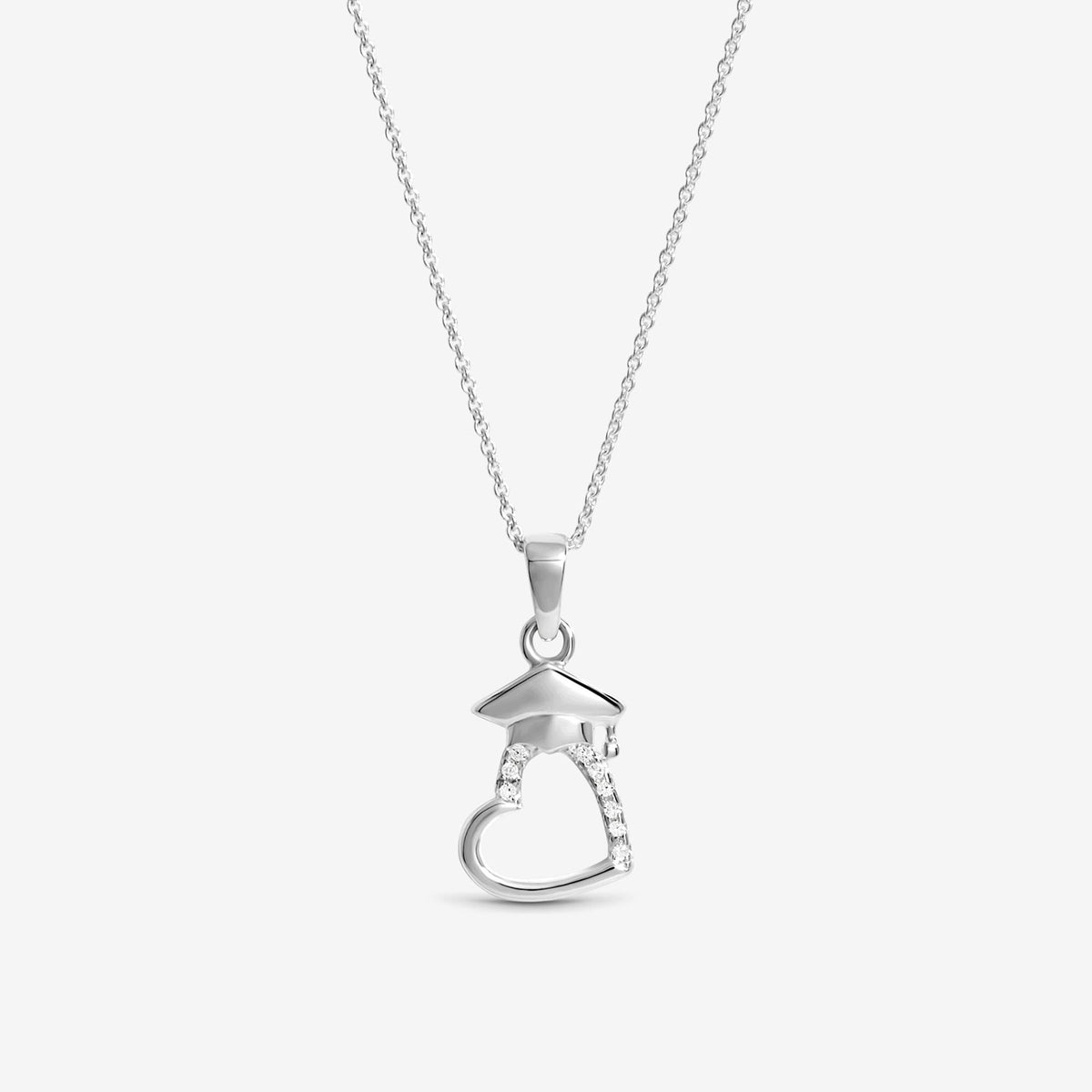 Simply Silver Sterling Silver 925 Polished and Cubic Zirconia Open Heart Graduation Pendant