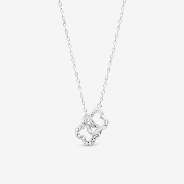 Simply Silver Sterling Silver 925 Pave Clover Interlink Necklace - Gift Pouch
