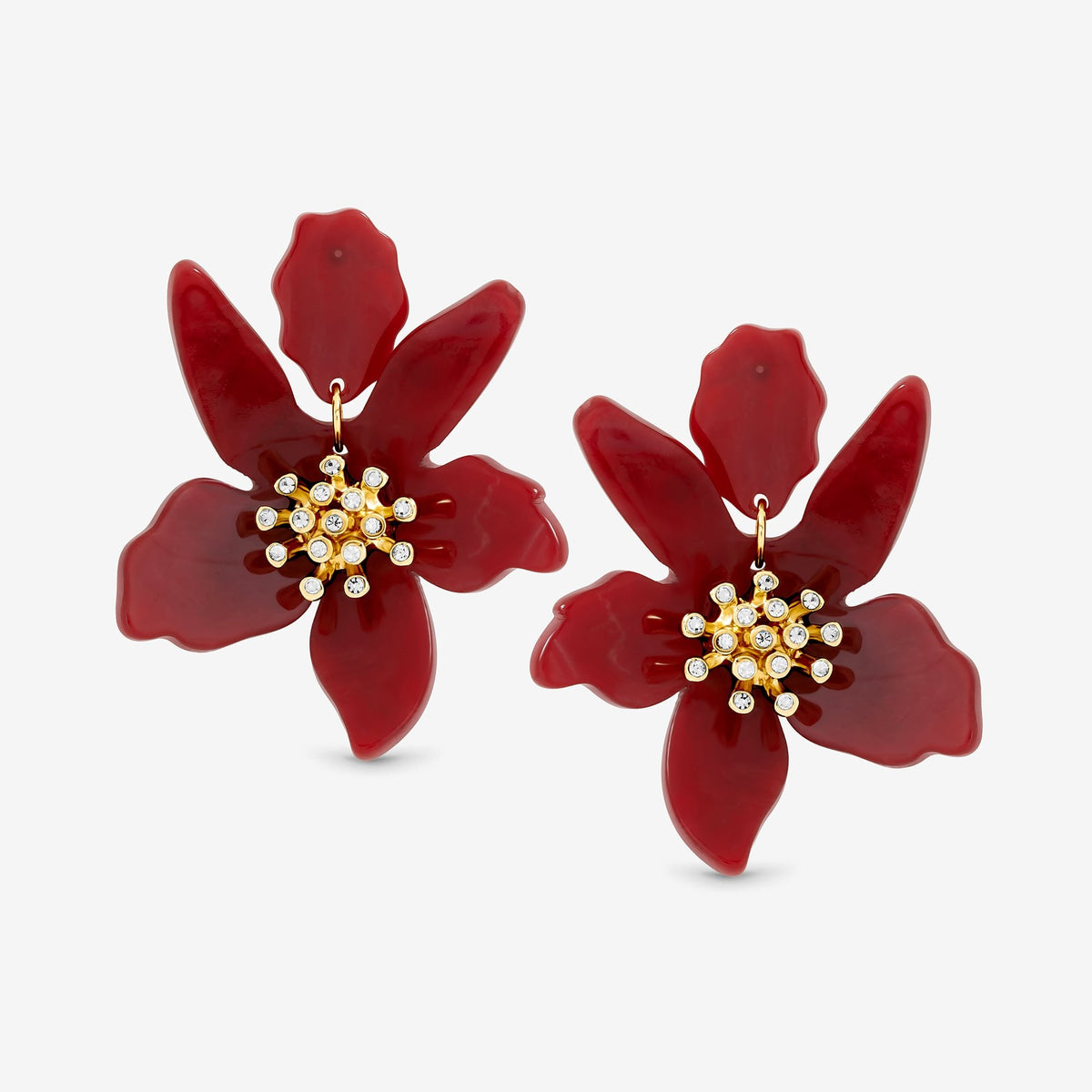 Mood Burgundy Resin Flower Statement Drop Earrings