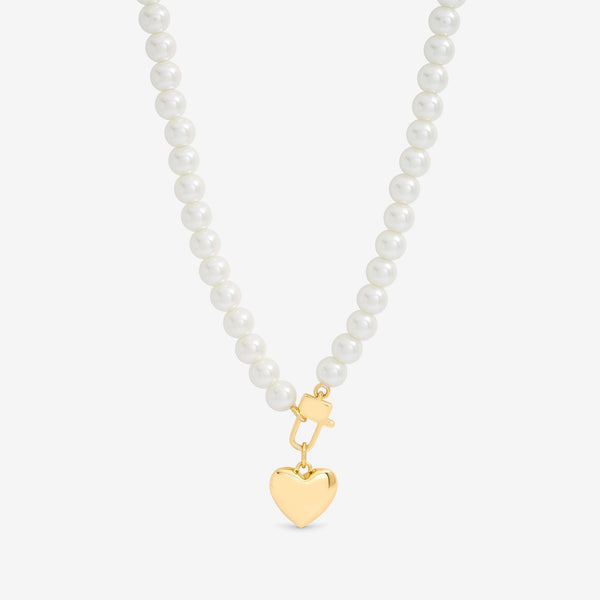 Mood Cream Pearl & Gold Polished Padlock Short Necklace