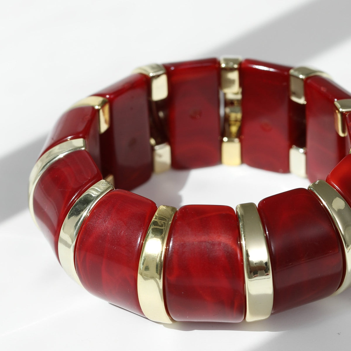Mood Gold & Burgundy Resin Stretch Cuff