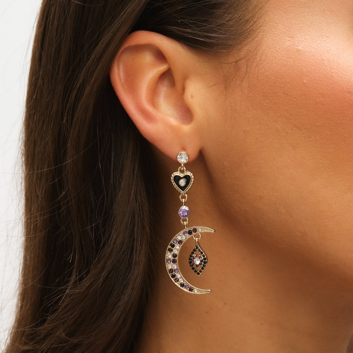 Mood Gold & Multi Colour Crystal Mismatch Celestial Earrings