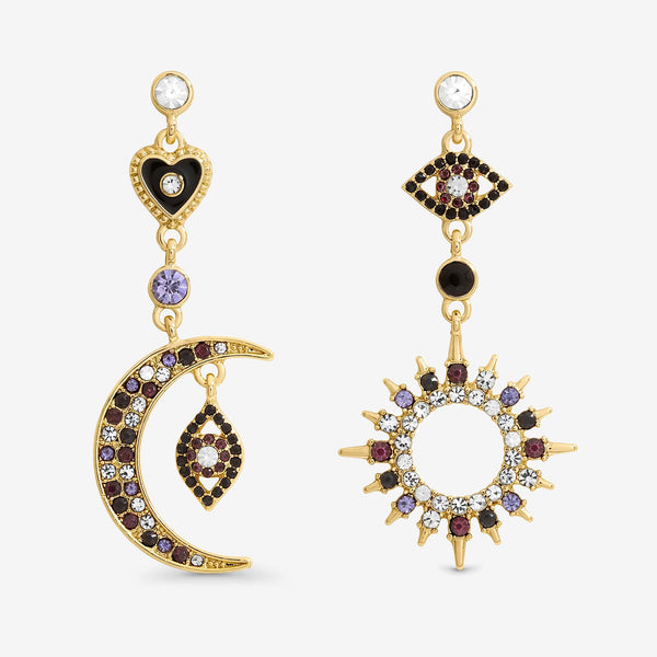 Mood Gold & Multi Colour Crystal Mismatch Celestial Earrings