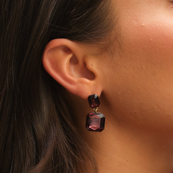 Mood Gold Burgundy Crystal Rectangle Drop Earrings