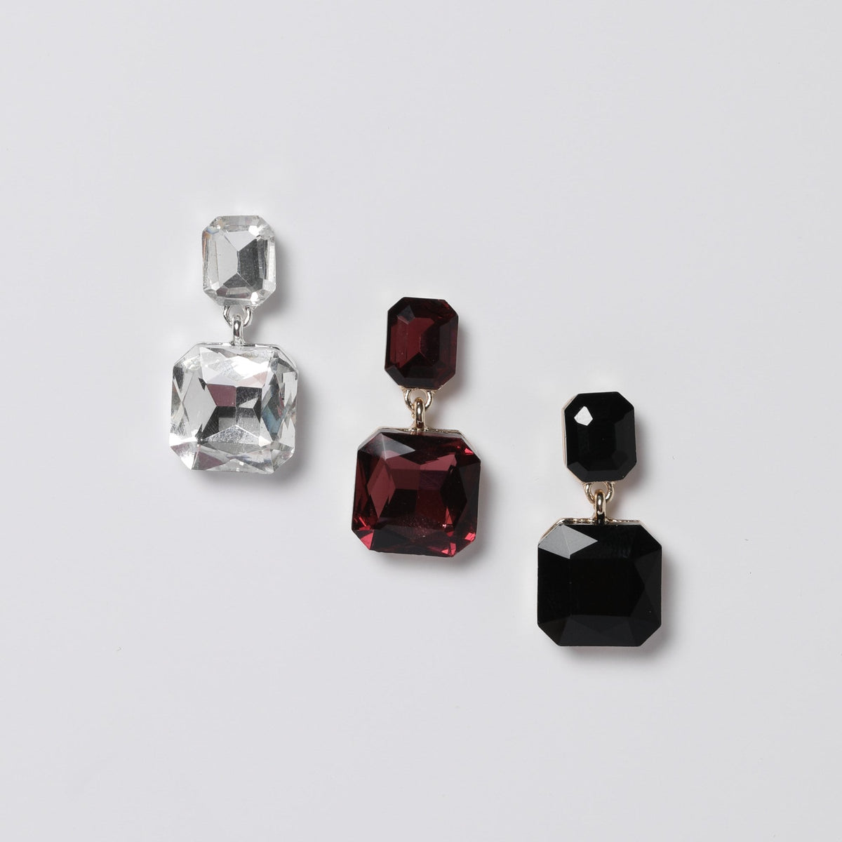 Mood Gold Burgundy Crystal Rectangle Drop Earrings