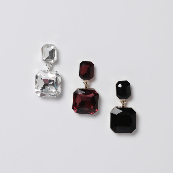Mood Gold Burgundy Crystal Rectangle Drop Earrings
