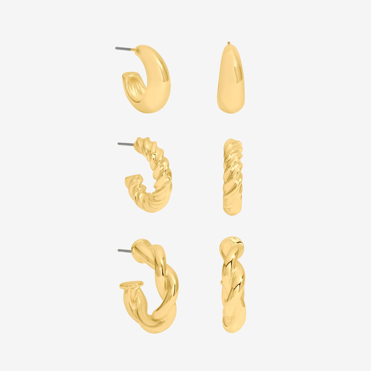 Mood Gold Polished Twist Hoop Earrings - Pack of 3