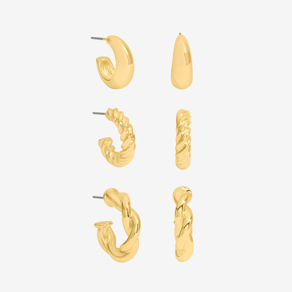 Mood Gold Polished Twist Hoop Earrings - Pack of 3