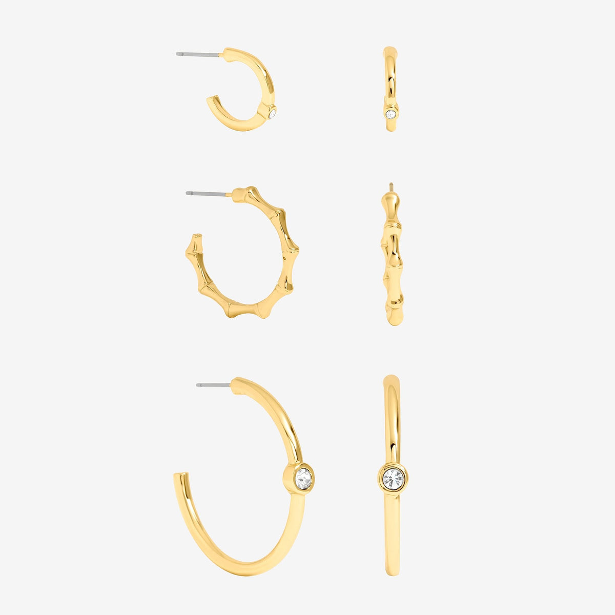 Mood Gold Polished & Crystal Multipack Hoop Earrings - Pack of 3