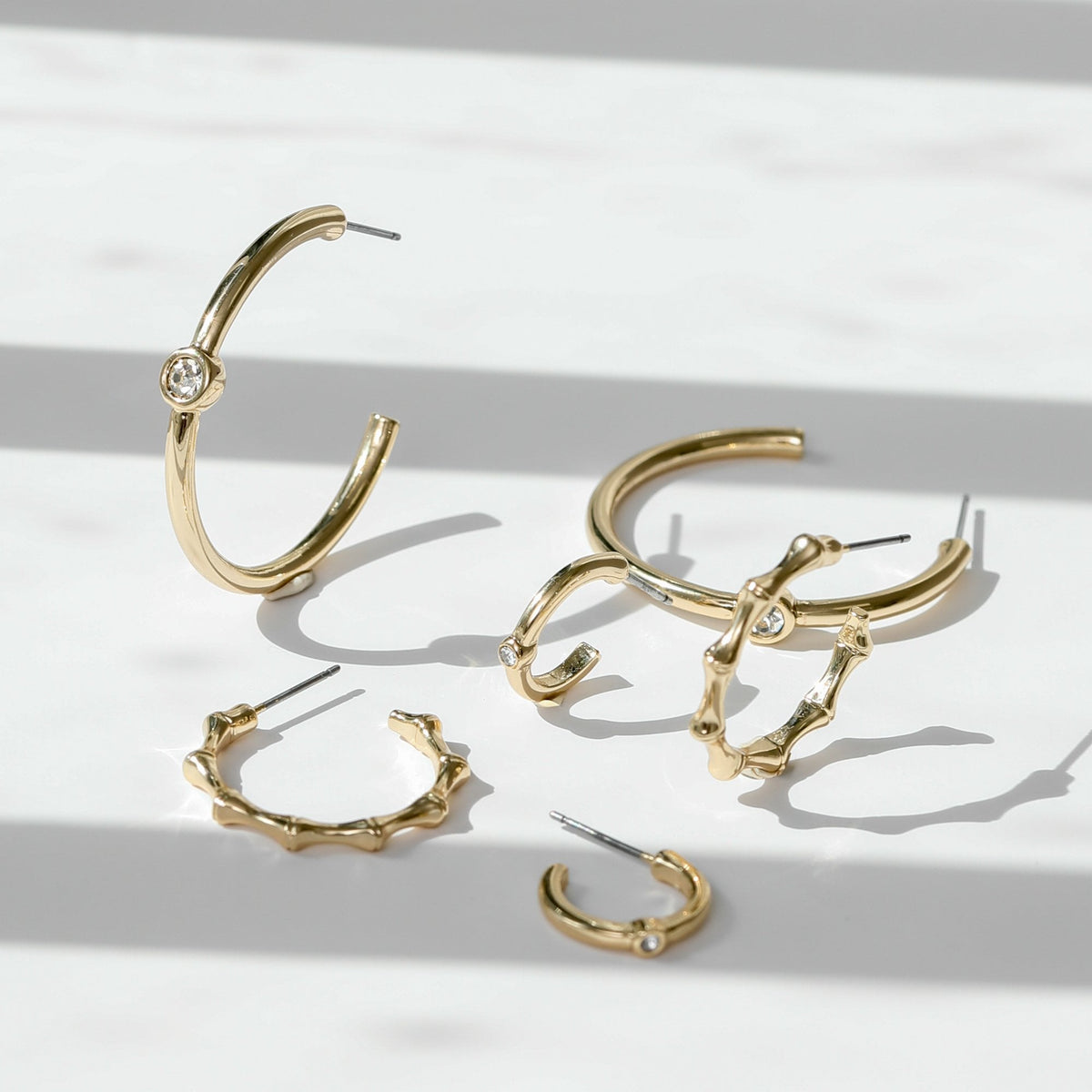 Mood Gold Polished & Crystal Multipack Hoop Earrings - Pack of 3