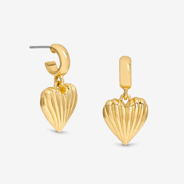 Mood Gold Ribbed Heart Huggie Charm Earrings