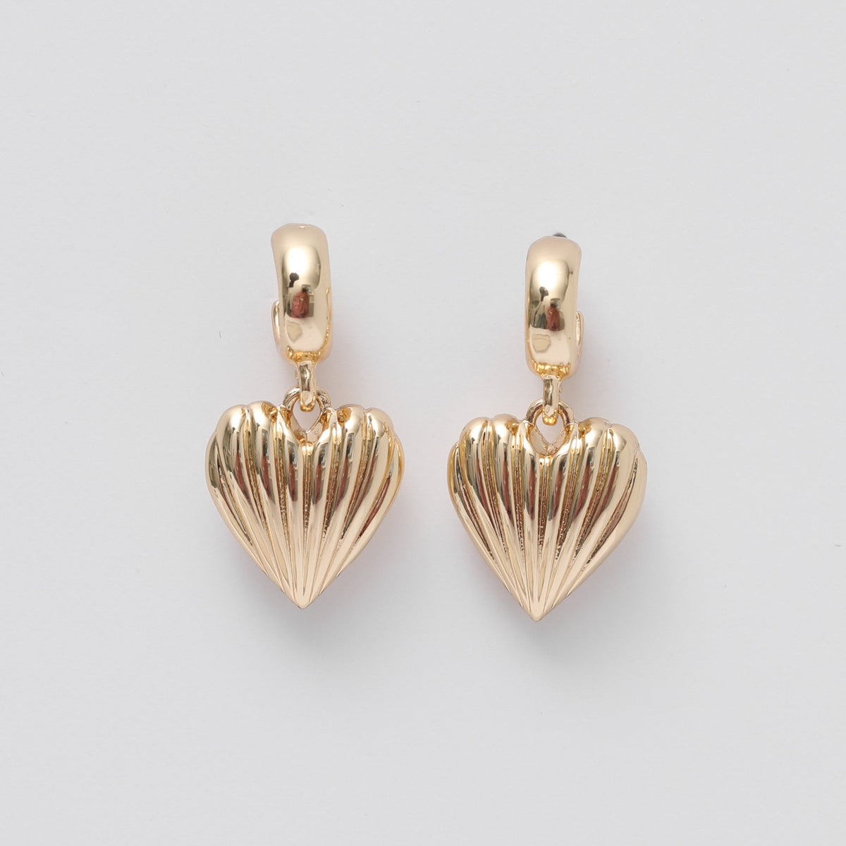 Mood Gold Ribbed Heart Huggie Charm Earrings