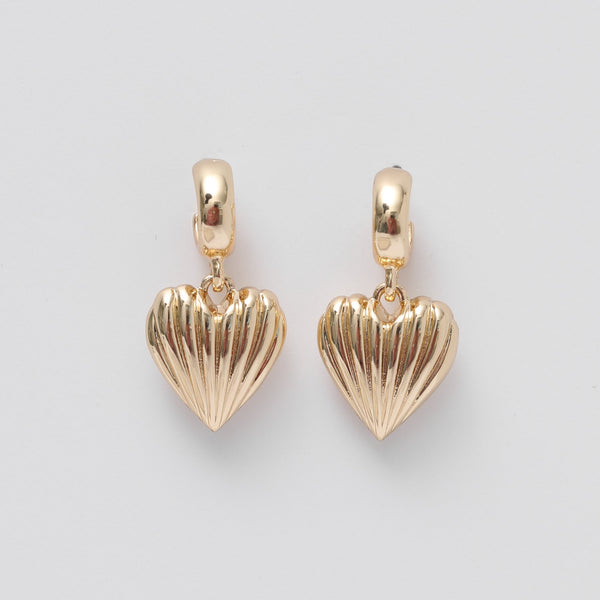 Mood Gold Ribbed Heart Huggie Charm Earrings