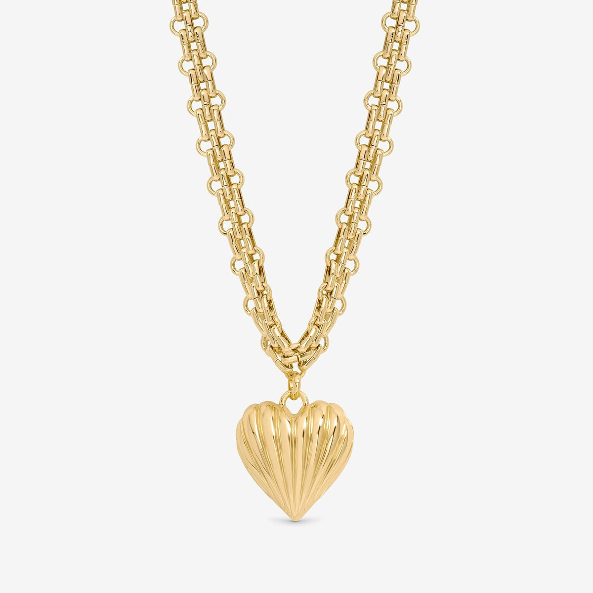 Mood Gold Ridged Heart Chunky Short Pendant