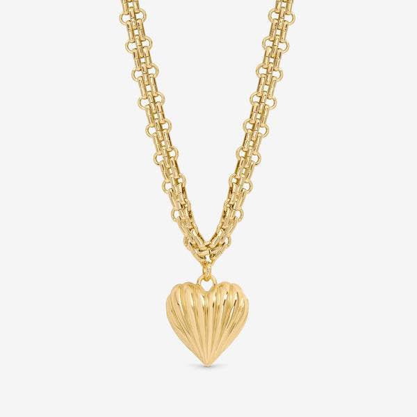 Mood Gold Ridged Heart Chunky Short Pendant