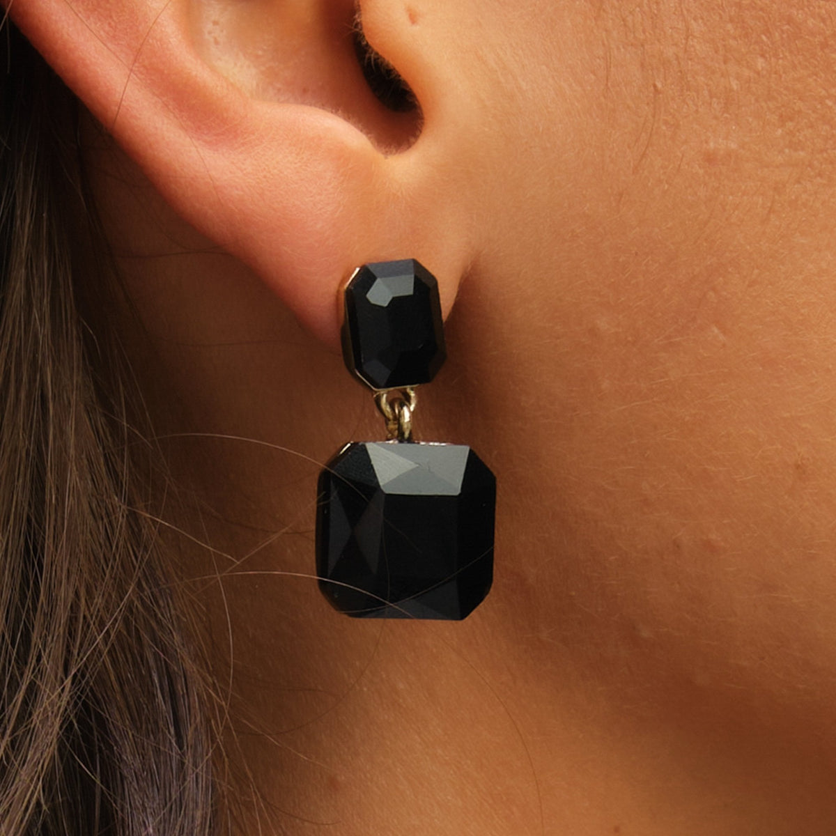 Mood Jet Crystal Rectangle Drop Earrings