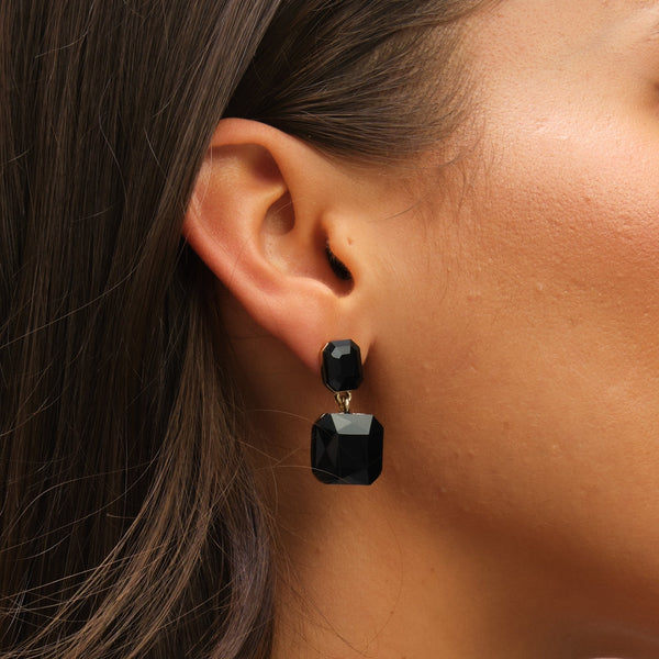 Mood Jet Crystal Rectangle Drop Earrings