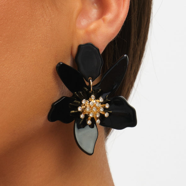 Mood Jet Resin Flower Statement Drop Earrings