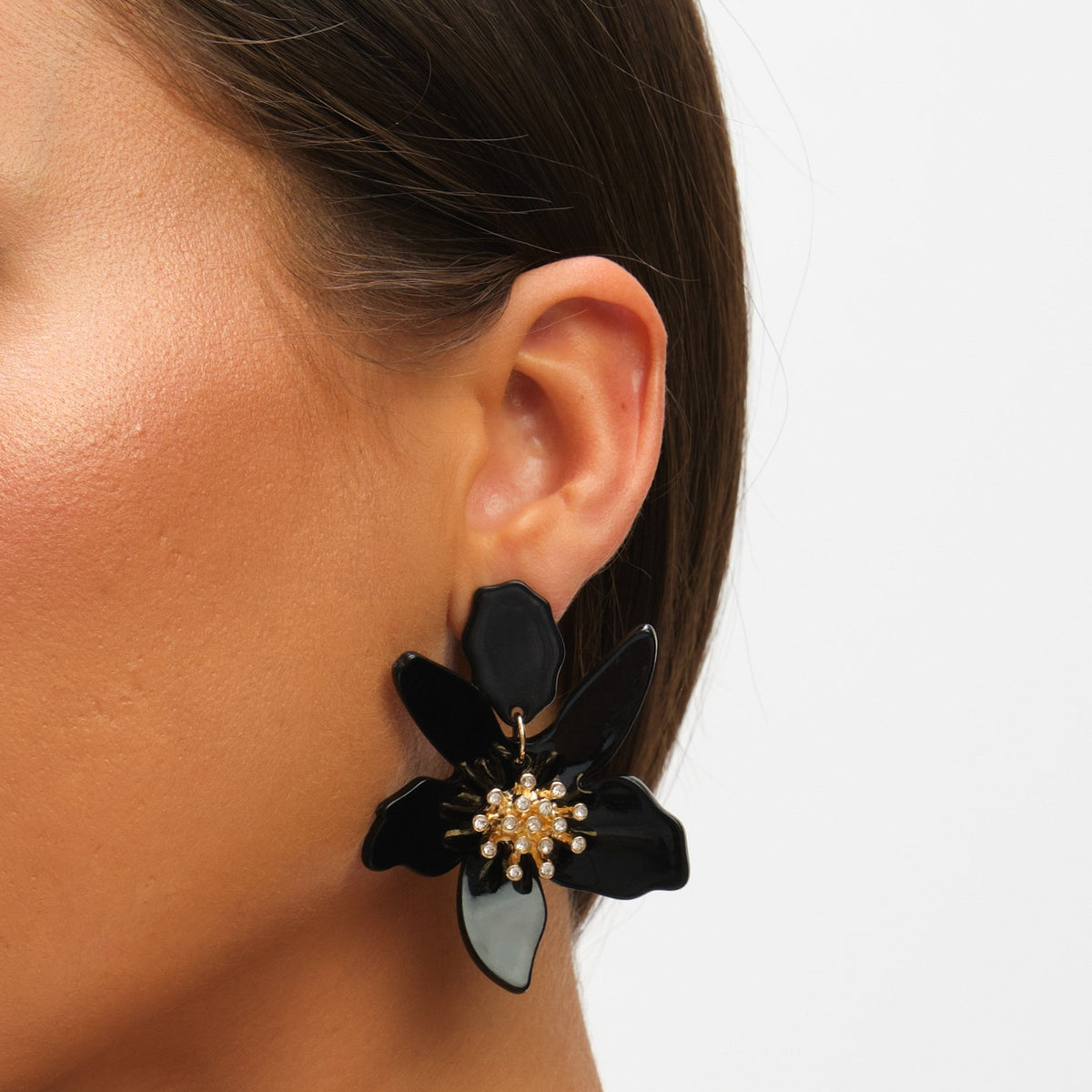 Mood Jet Resin Flower Statement Drop Earrings