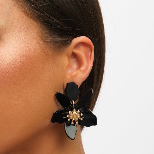Mood Jet Resin Flower Statement Drop Earrings