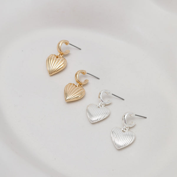 Mood Silver Polished Ridged Heart Huggie Earrings
