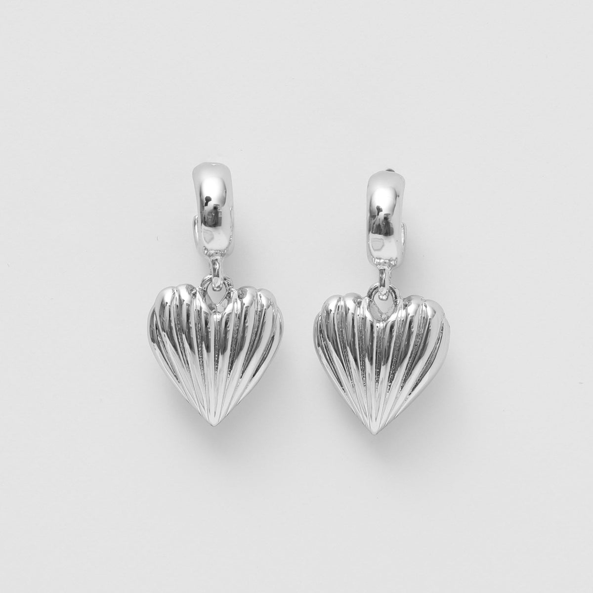 Mood Silver Polished Ridged Heart Huggie Earrings