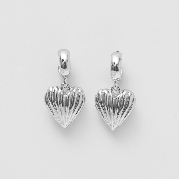 Mood Silver Polished Ridged Heart Huggie Earrings