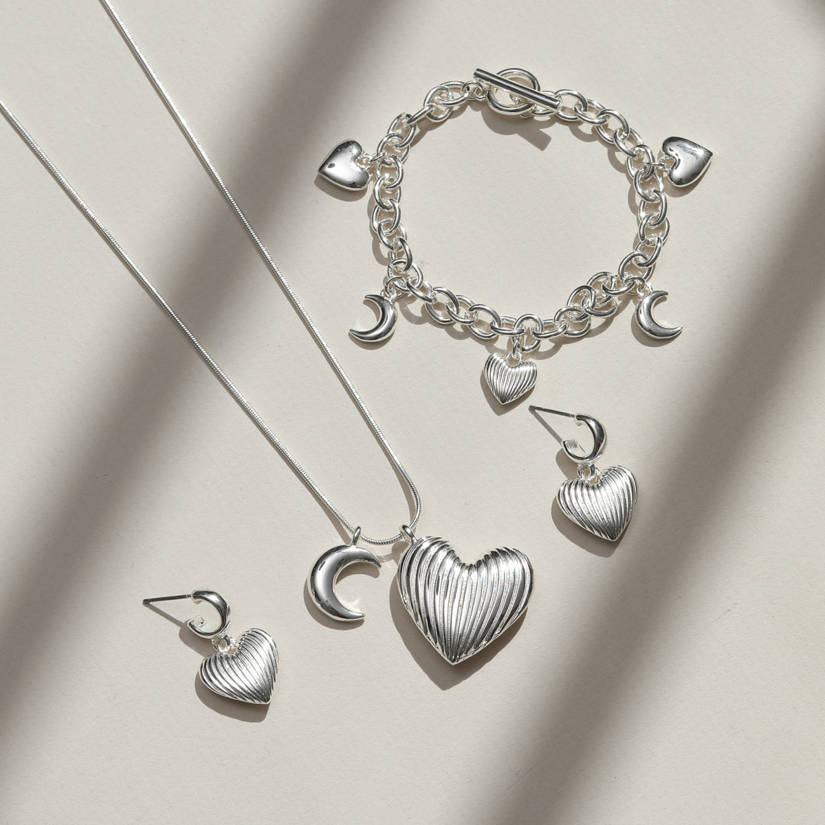 Mood Silver Ridged Heart & Moon Pendant