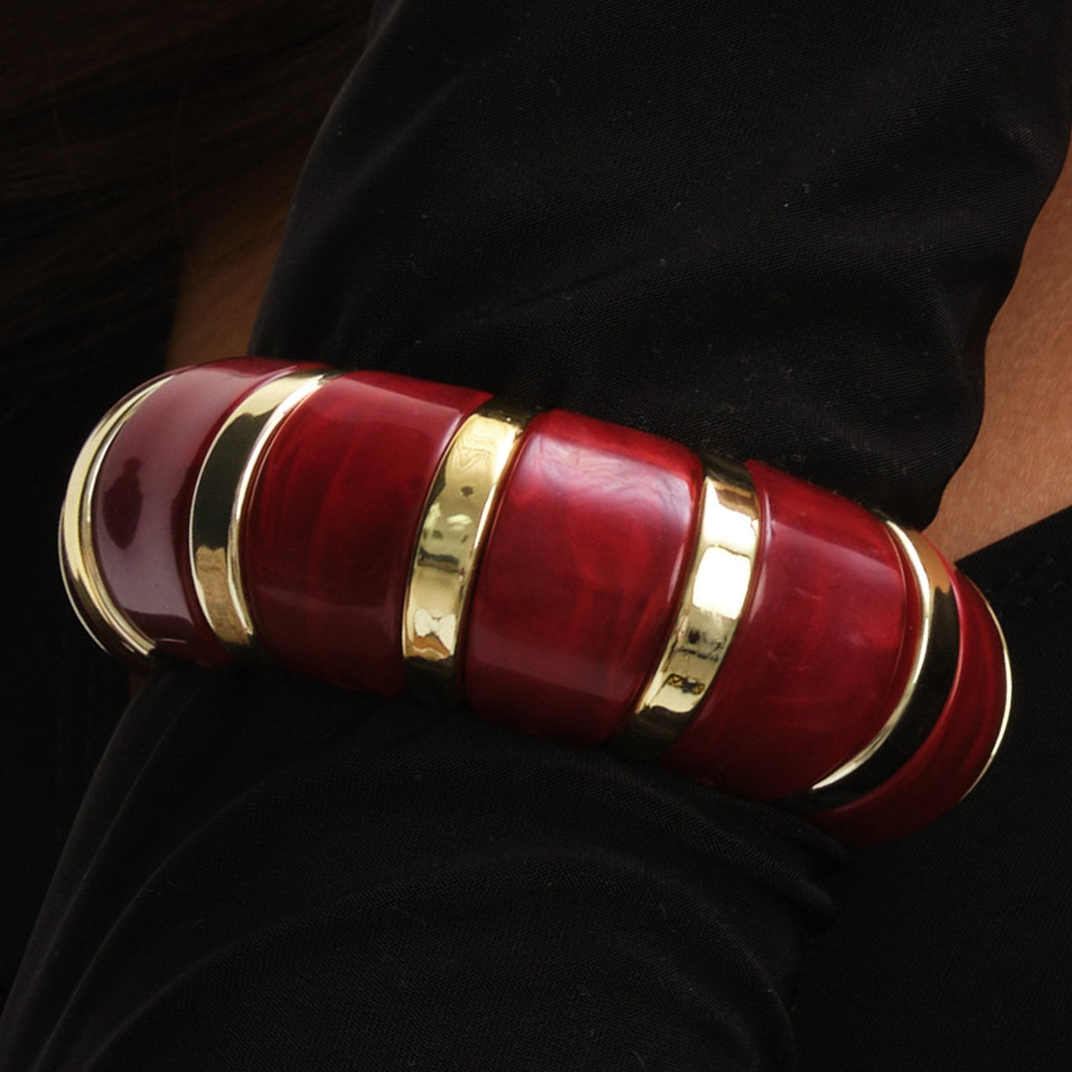 Mood Gold & Burgundy Resin Stretch Cuff