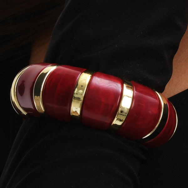 Mood Gold & Burgundy Resin Stretch Cuff