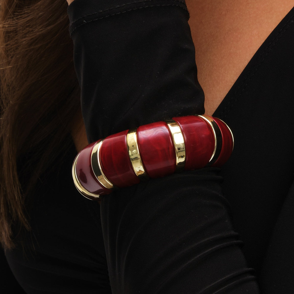 Mood Gold & Burgundy Resin Stretch Cuff