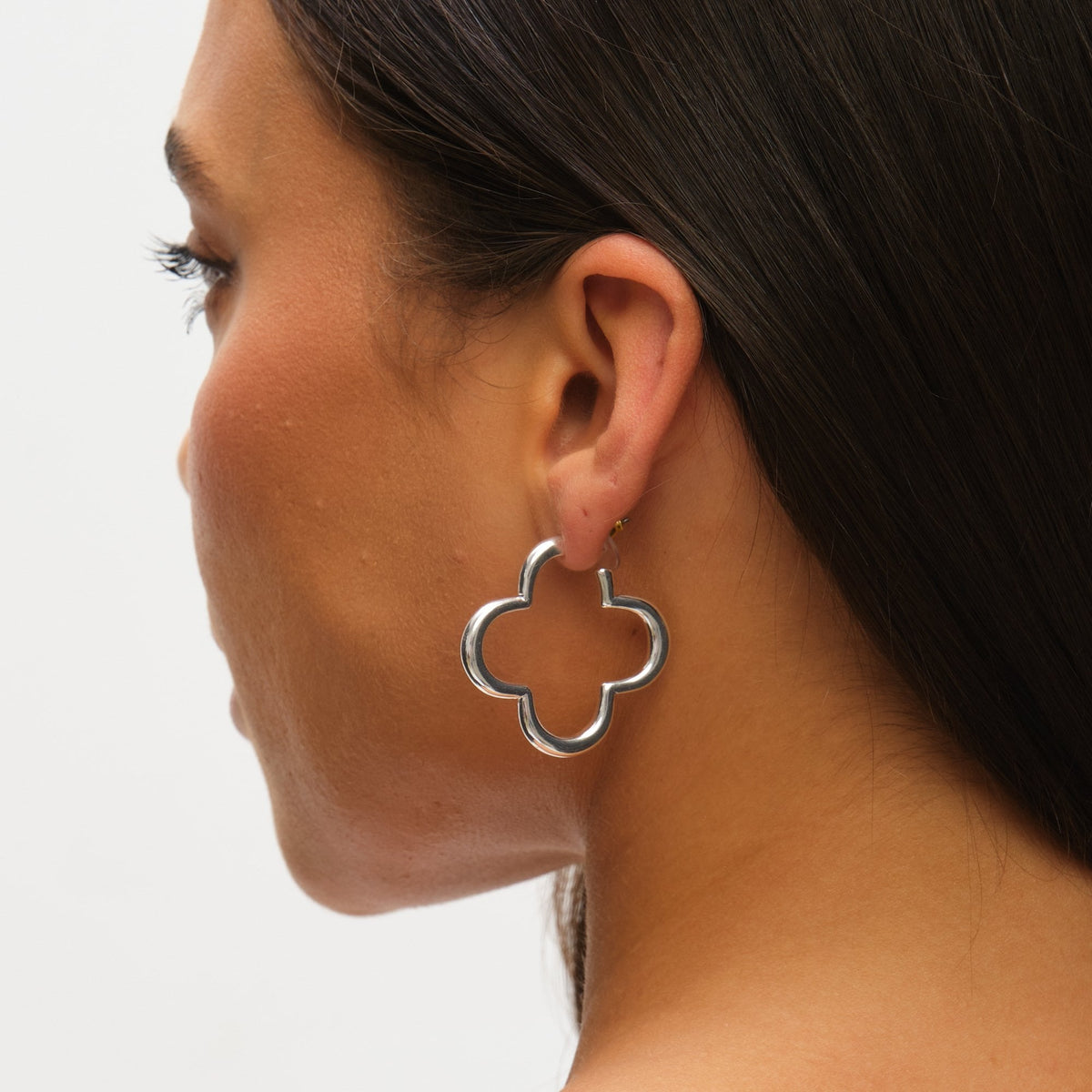 Mood Silver & Gold Polished Open Clover Hoop Earrings - Pack of 2