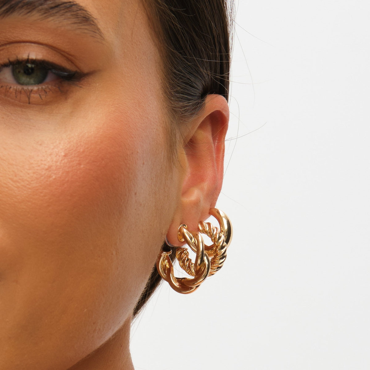 Mood Gold Polished Twist Hoop Earrings - Pack of 3