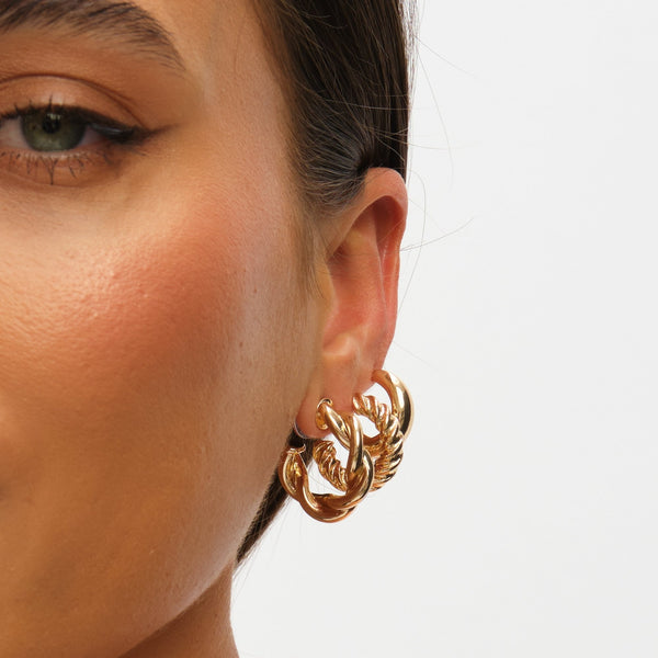 Mood Gold Polished Twist Hoop Earrings - Pack of 3