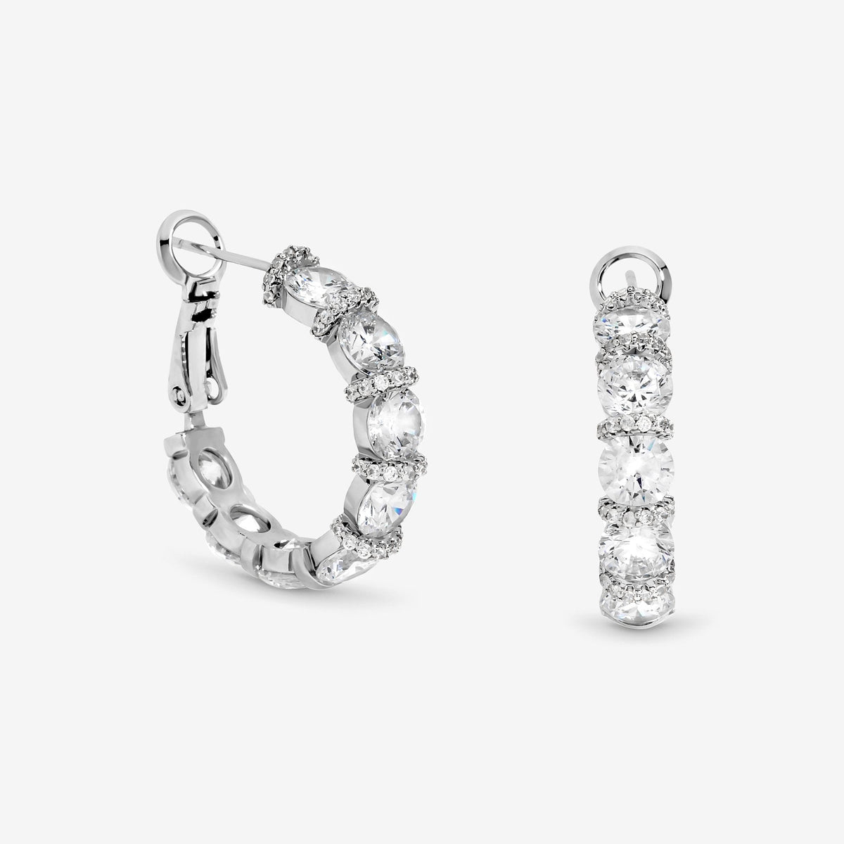 Jon Richard Rhodium Plated Cubic Zirconia Round Stone Hoop Earrings