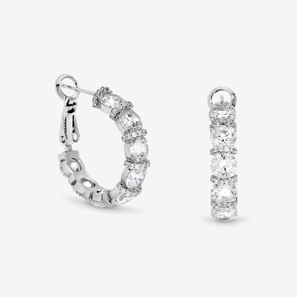 Jon Richard Rhodium Plated Cubic Zirconia Round Stone Hoop Earrings