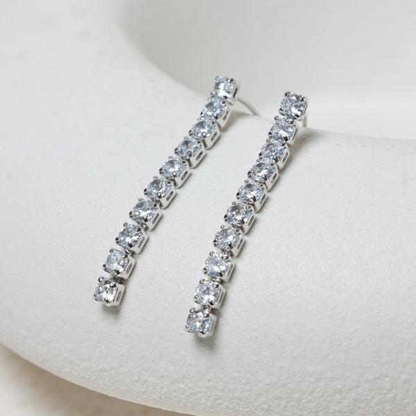 Jon Richard Rhodium Plated and Cubic Zirconia Round Tennis Earrings
