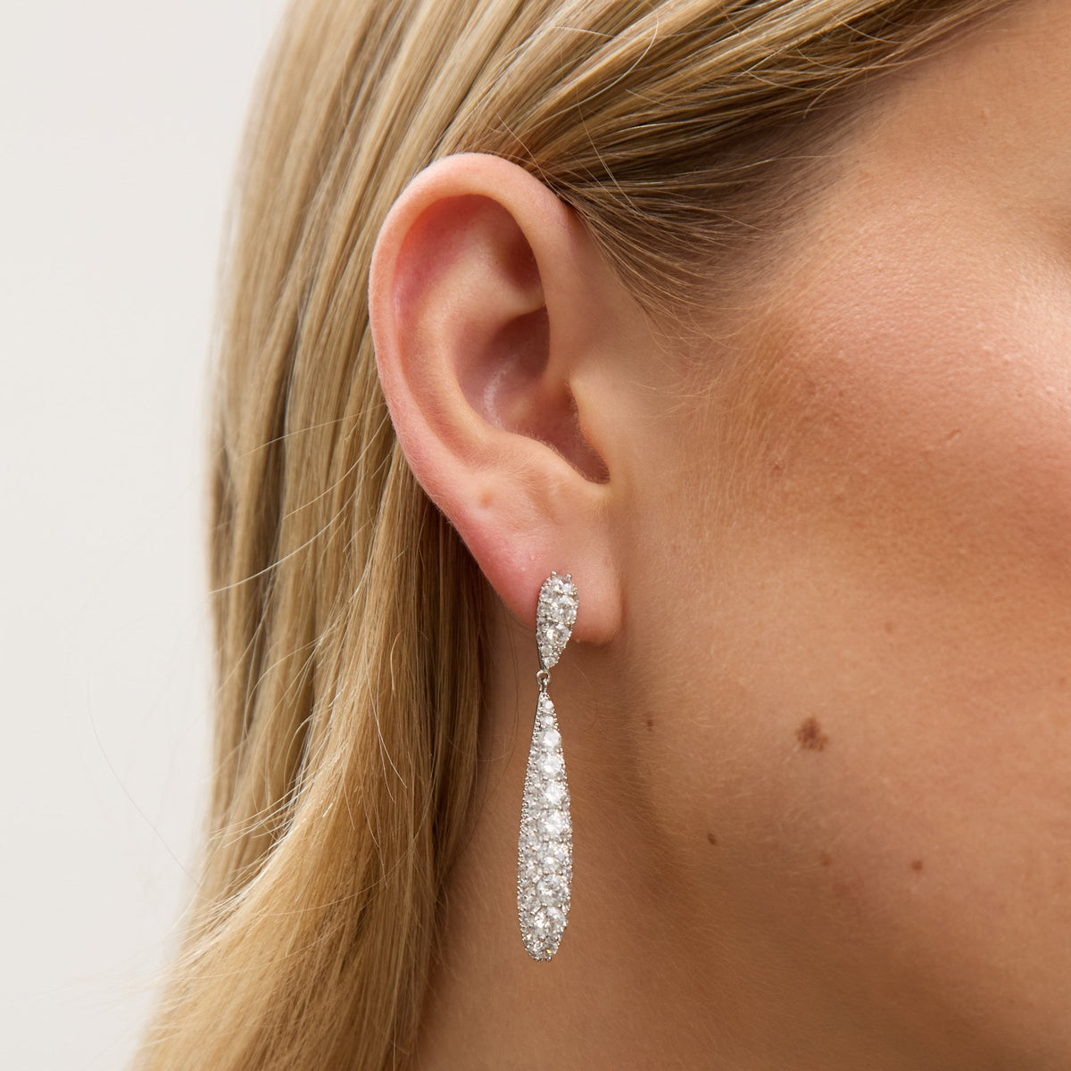 Jon Richard Rhodium Plated and Pave Long Drop Earrings