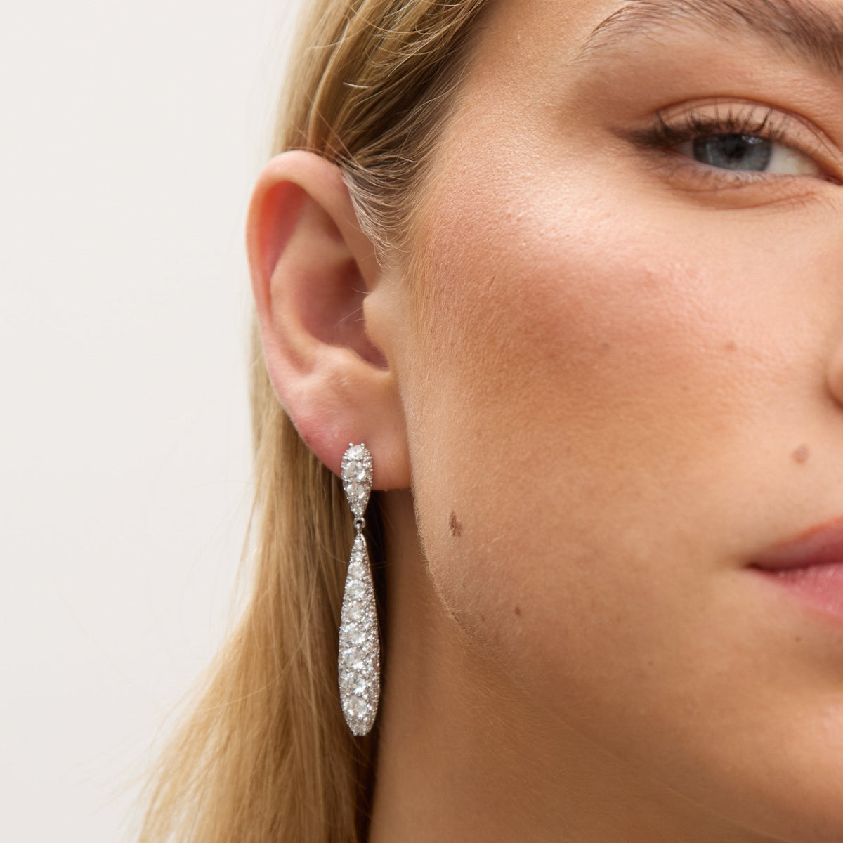 Jon Richard Rhodium Plated and Pave Long Drop Earrings